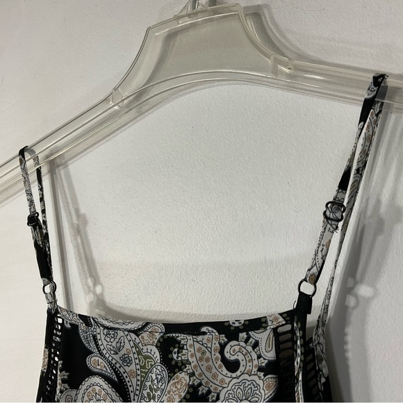 Daniel Rainn Paisley Maxi Dress S Embroidered Black White Green Tan Sheer Long - Picture 3 of 12